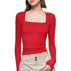Women's Ruby Square Neck Long Sleeve T Shirts Slim Fit Tops Collection